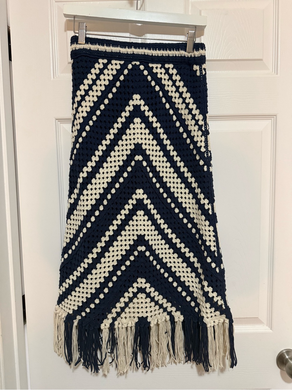 Ultra Pink Navy & Cream Chevron Crochet Fringe Maxi Skirt